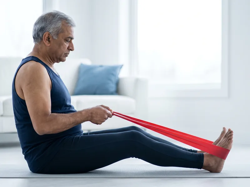 Physical therapist guiding a patient through balance and gait retraining