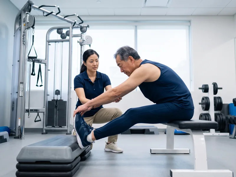Patient working through guided mobility exercises with a therapist